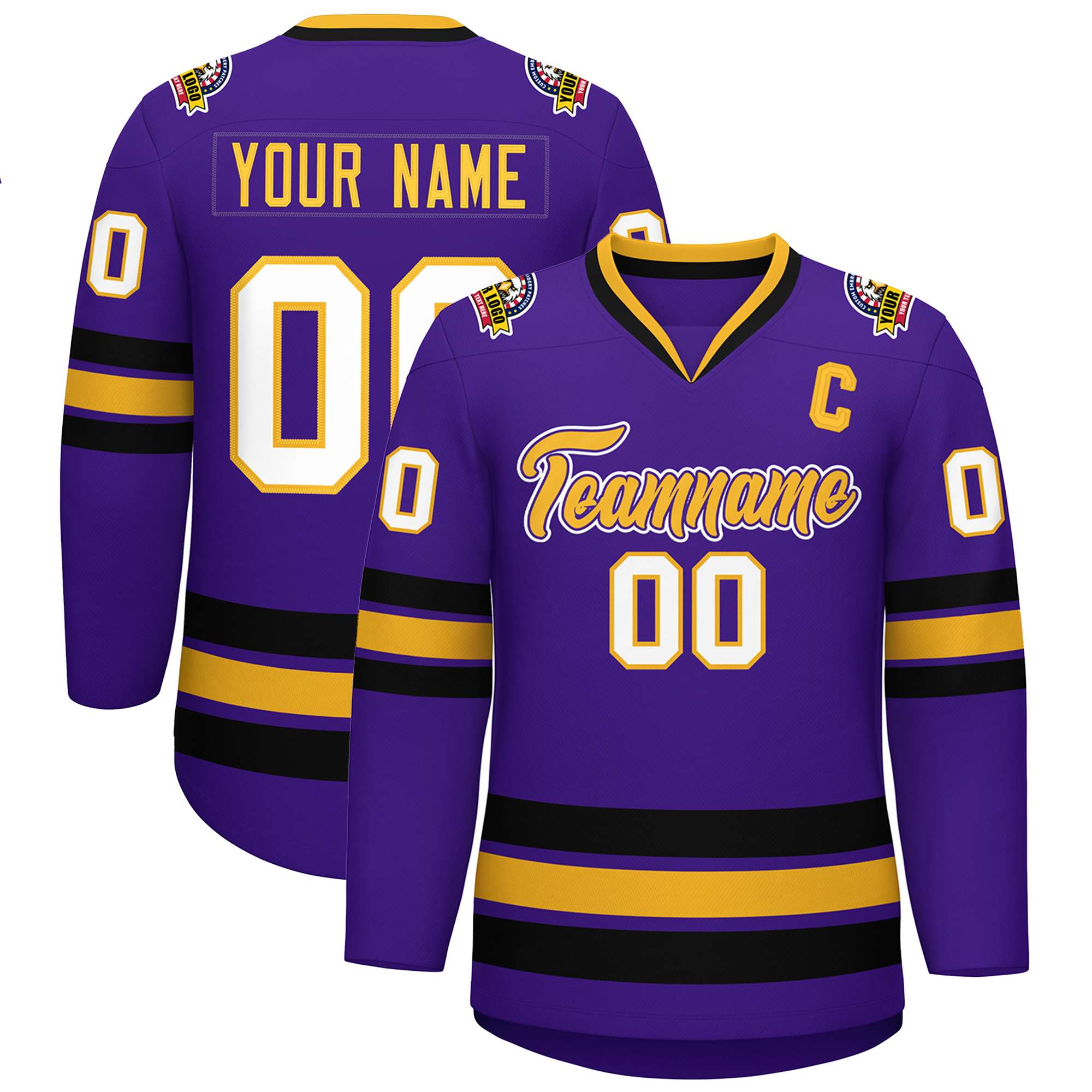 Custom Purple Gold Purple-White Classic Style Hockey Jersey