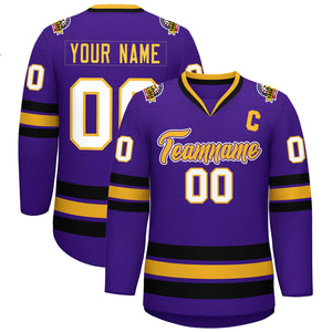 Maillot de hockey de style classique personnalisé violet or violet-blanc