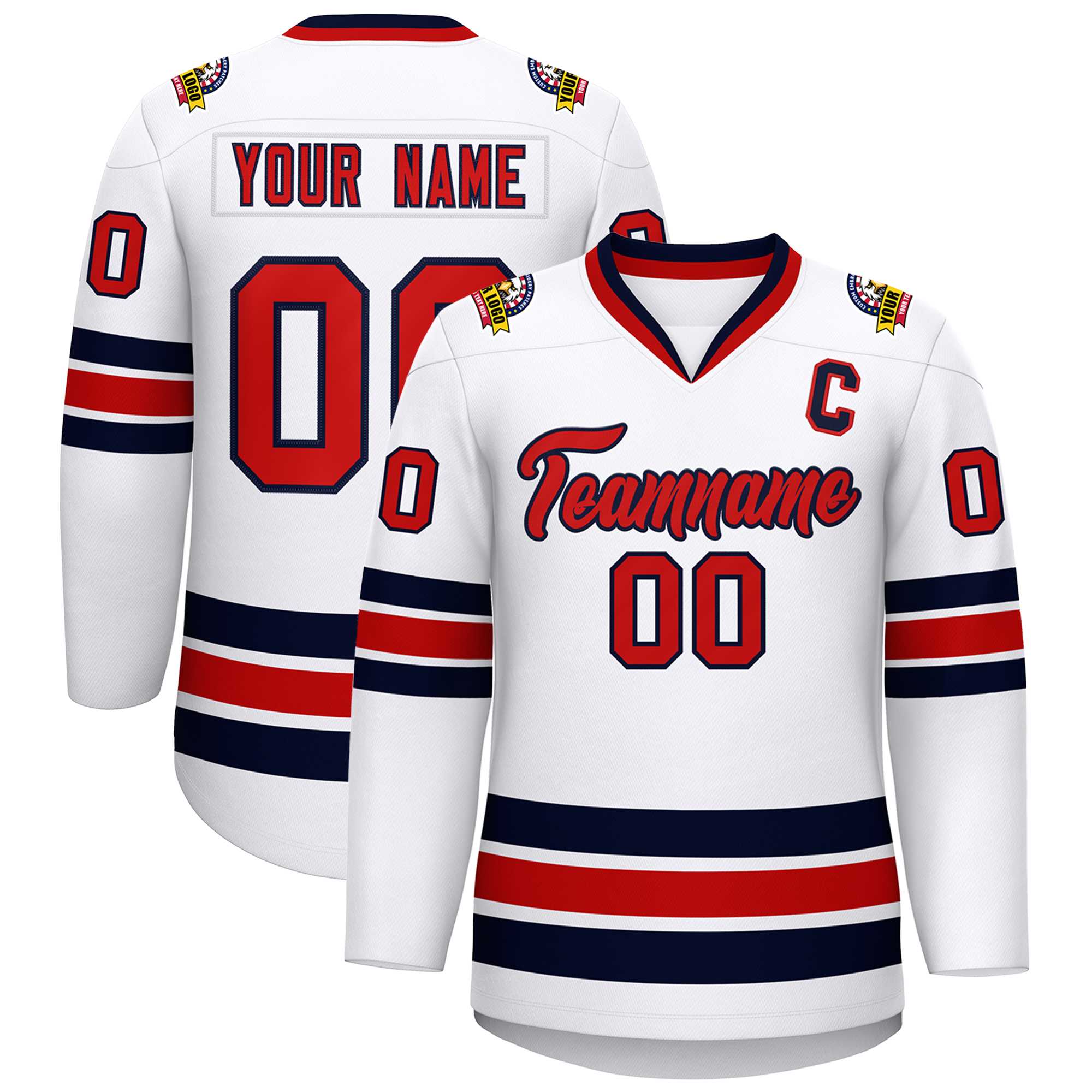 Maillot de hockey de style classique blanc rouge-marine personnalisé