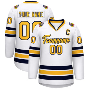 Custom White Gold-Navy Classic Style Hockey Jersey