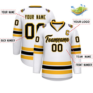 Custom White Black-Gold Classic Style Hockey Jersey