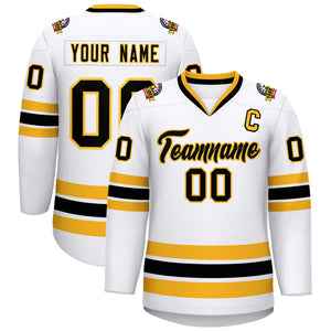 Custom White Black-Gold Classic Style Hockey Jersey