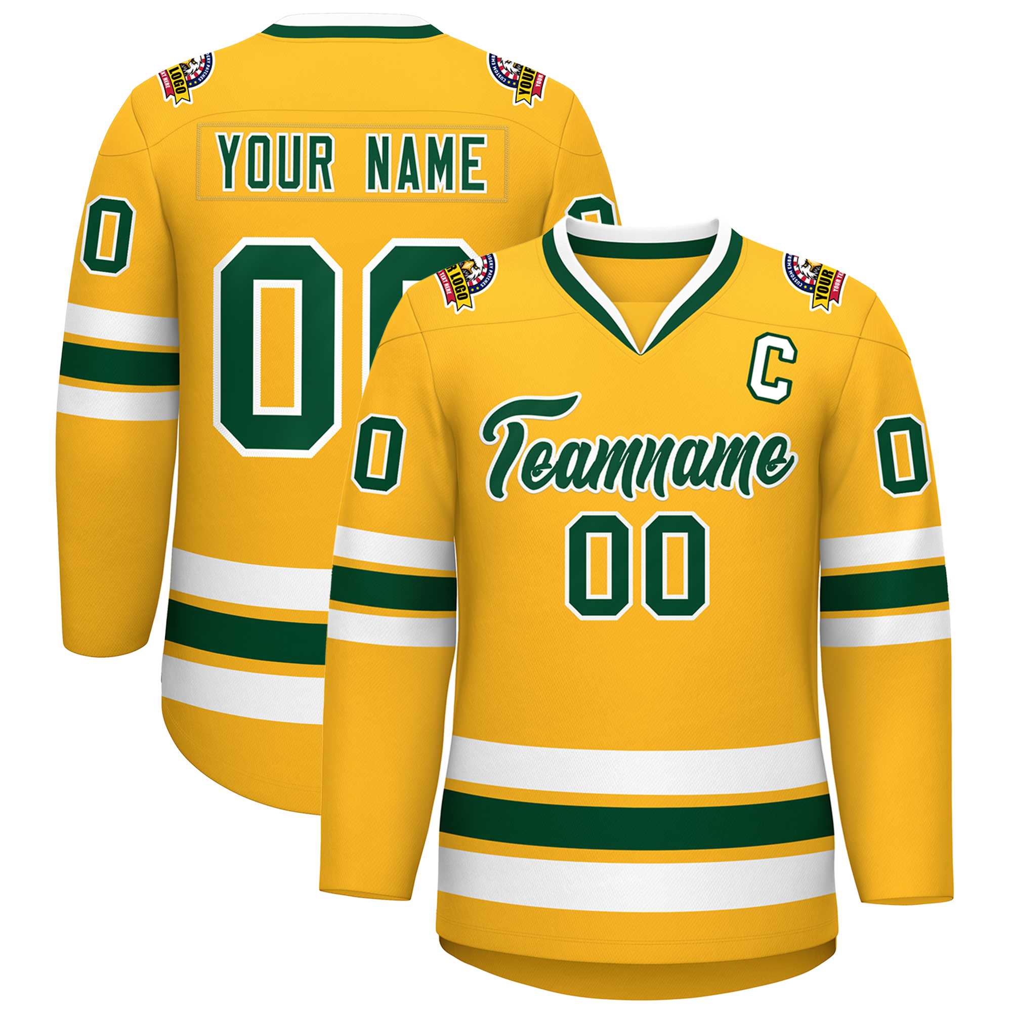 Maillot de hockey de style classique or vert-blanc personnalisé