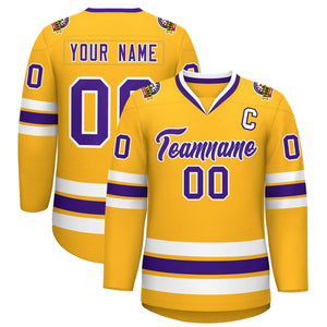 Maillot de hockey de style classique personnalisé or violet-blanc