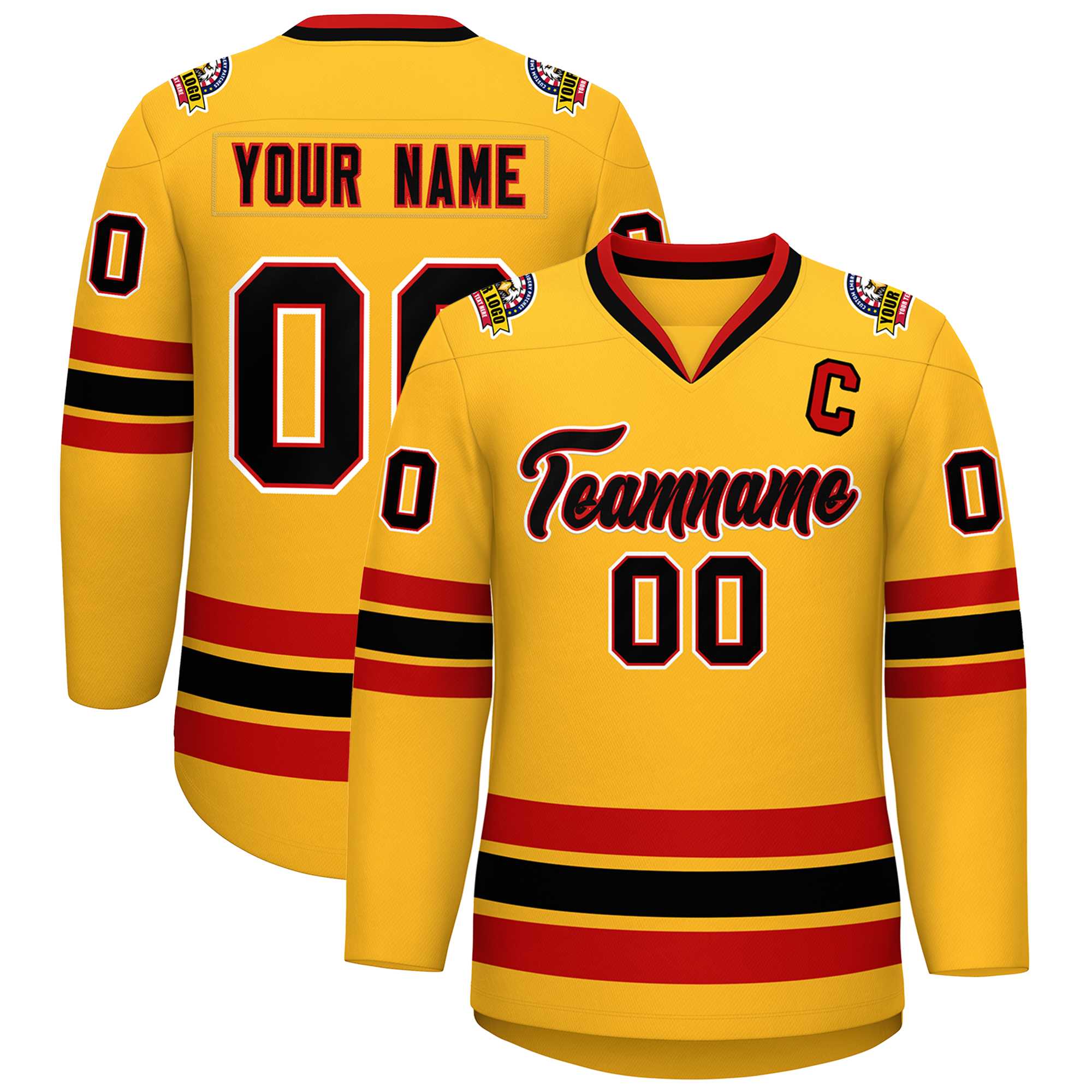 Custom Gold Black Red-White Classic Style Hockey Jersey