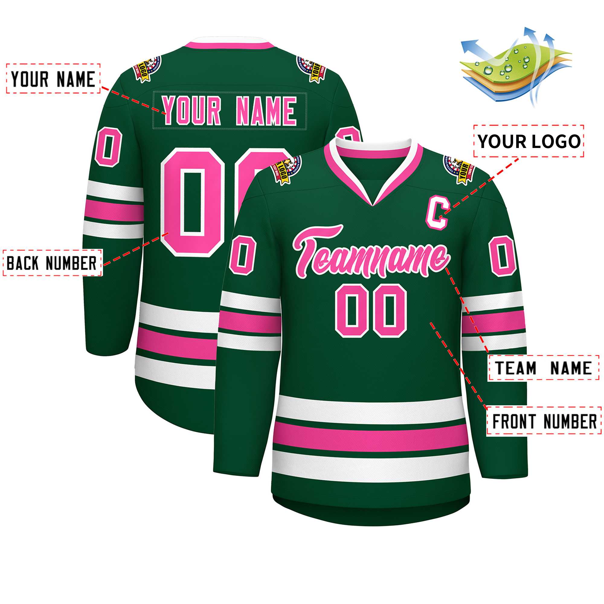 Maillot de hockey de style classique vert rose-blanc personnalisé