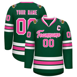 Custom Green Pink-White Classic Style Hockey Jersey