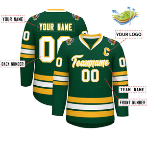 Custom Green White-Gold Classic Style Hockey Jersey