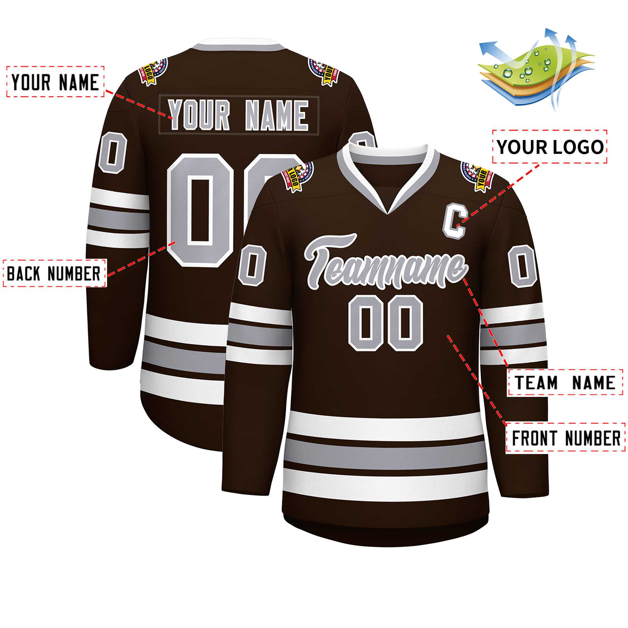 Maillot de hockey de style classique marron gris-blanc personnalisé