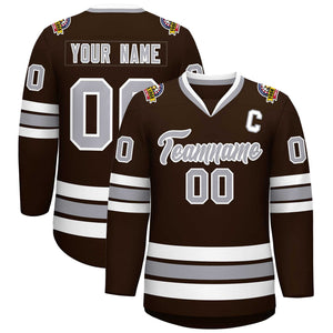 Maillot de hockey de style classique marron gris-blanc personnalisé