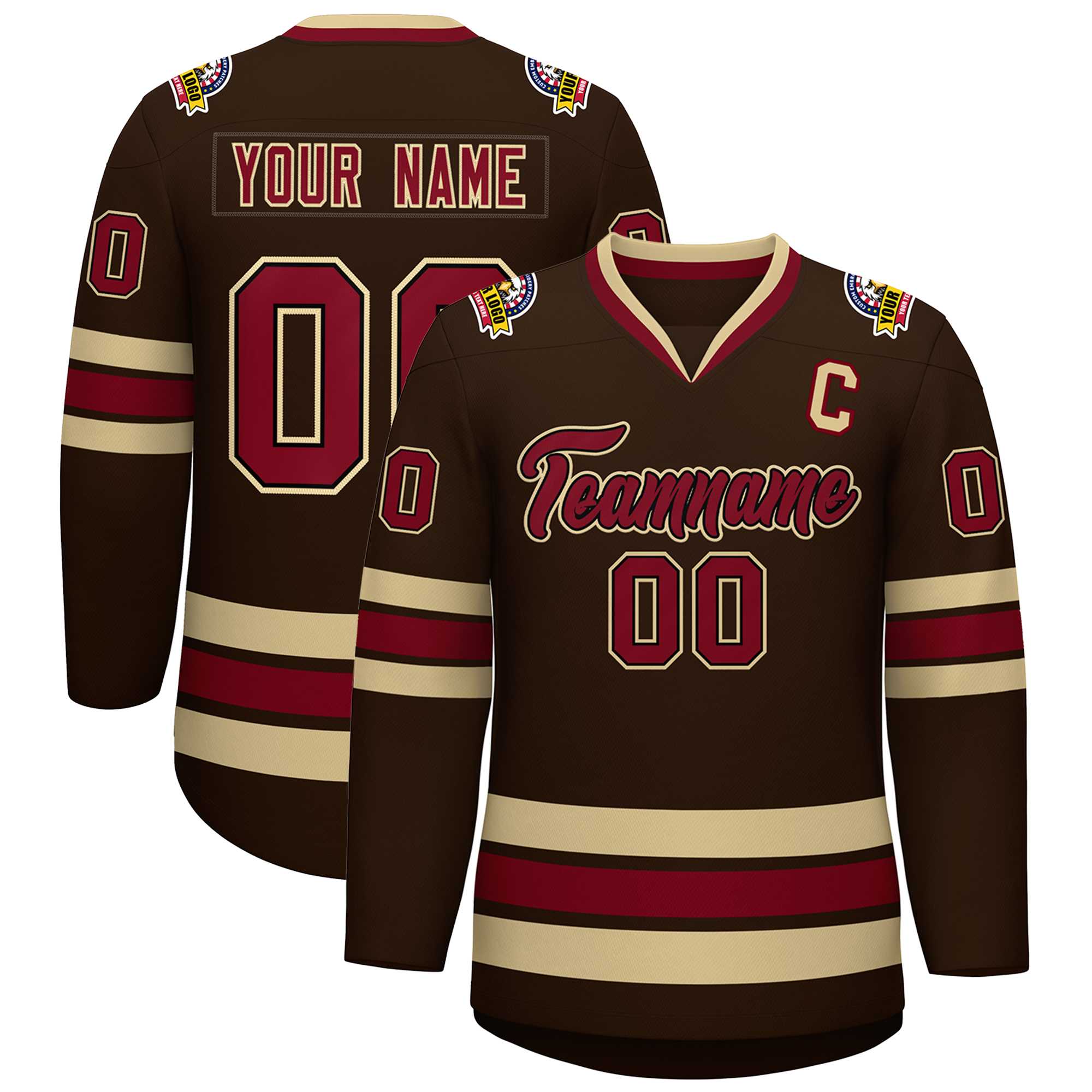 Custom Brown Crimson-Black Classic Style Hockey Jersey