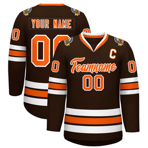 Custom Brown Orange-White Classic Style Hockey Jersey