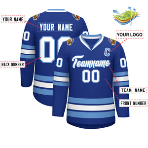 Custom Royal White-Light Blue Classic Style Hockey Jersey