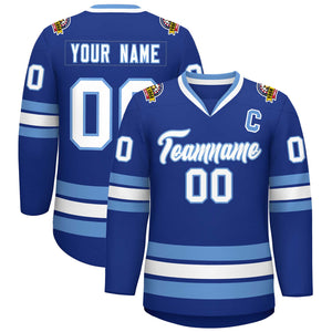 Custom Royal White-Light Blue Classic Style Hockey Jersey