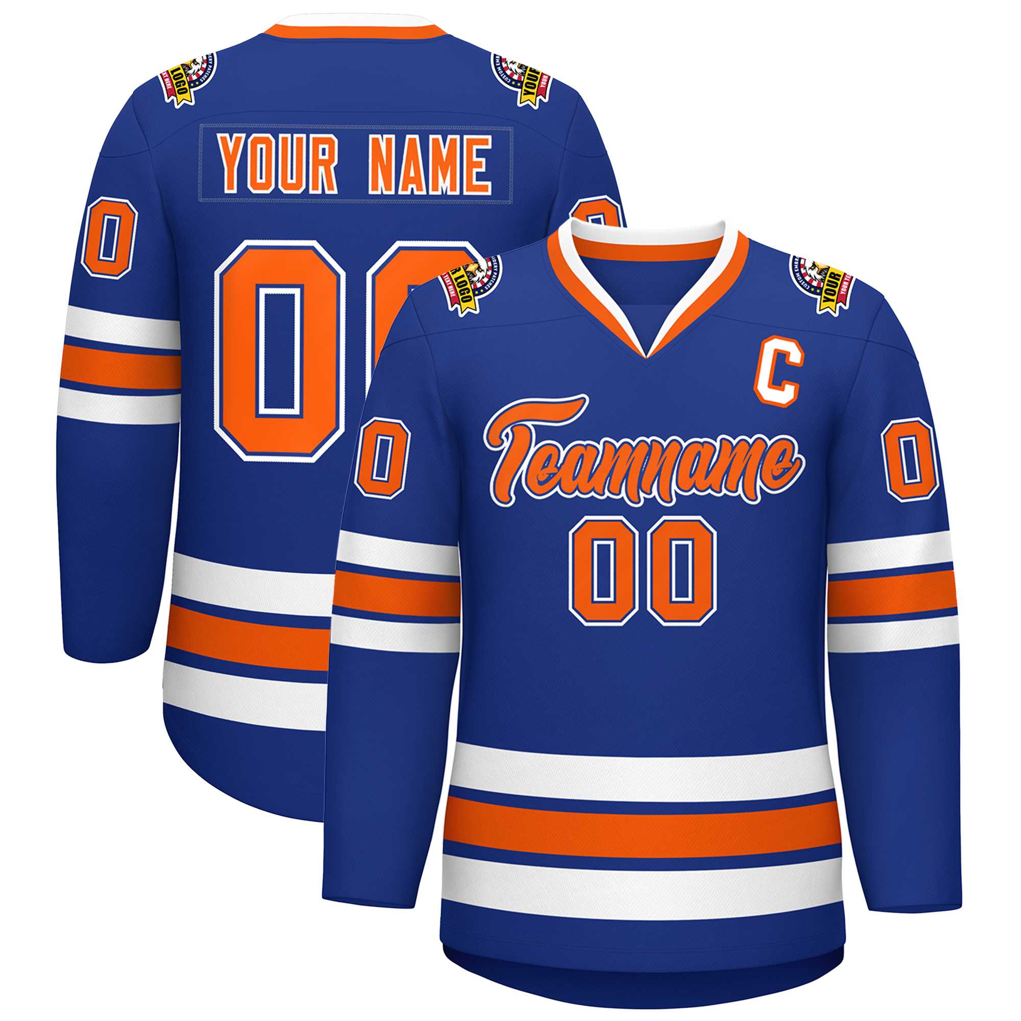 Custom Royal Orange Royal-White Classic Style Hockey Jersey