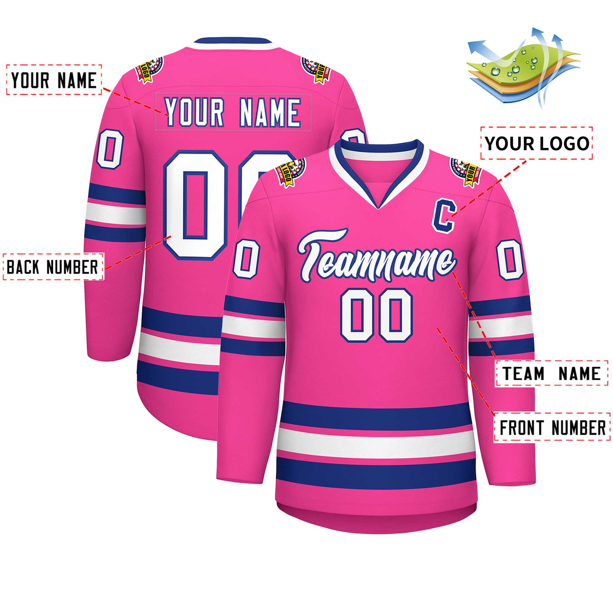 Maillot de hockey de style classique rose blanc-royal personnalisé