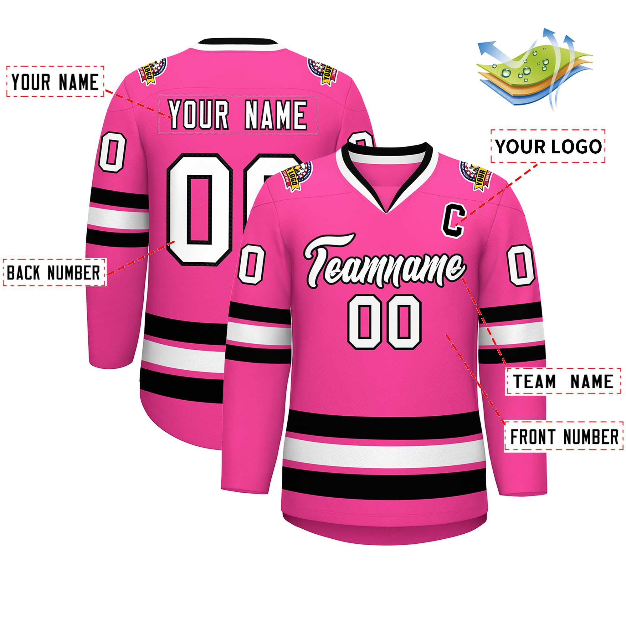 Maillot de hockey de style classique rose blanc-noir personnalisé