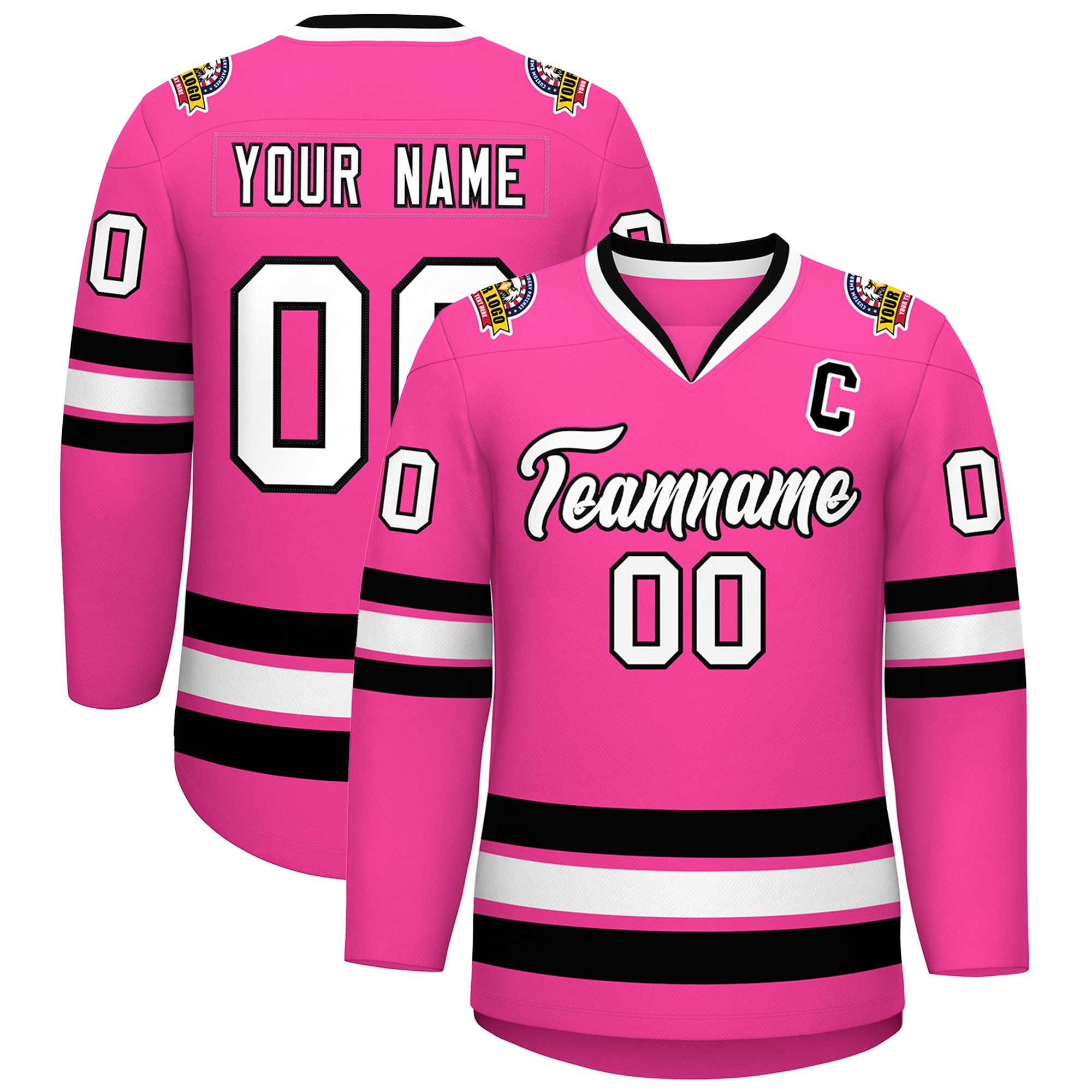 Custom Pink White-Black Classic Style Hockey Jersey