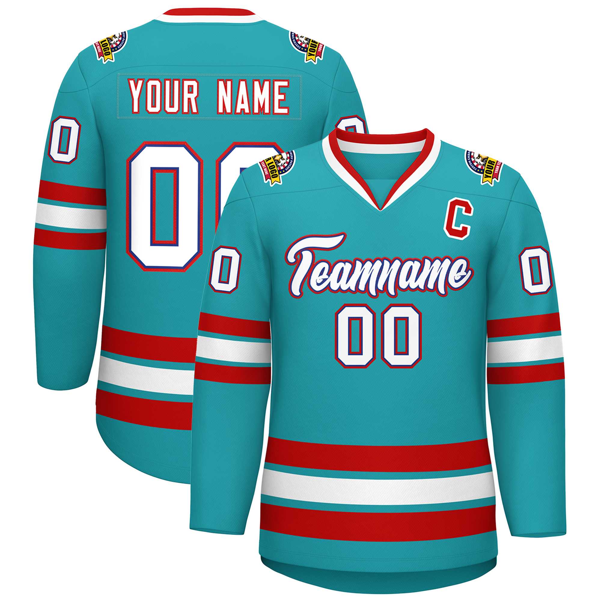 Maillot de hockey de style classique Aqua White Royal-Red personnalisé