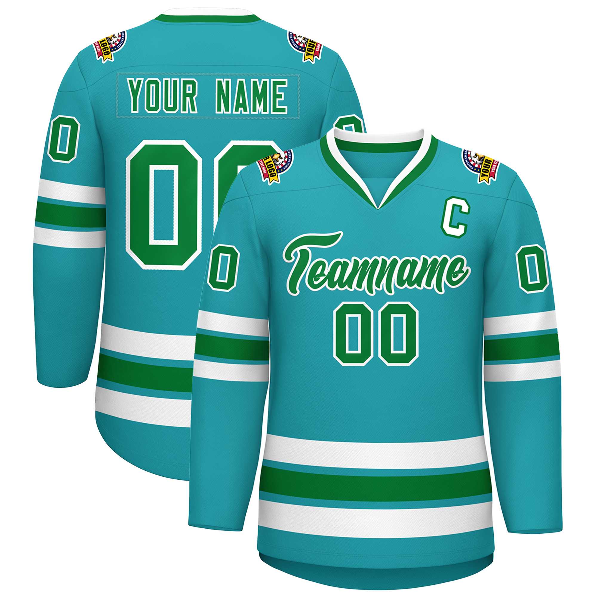 Maillot de hockey de style classique Aqua Kelly personnalisé vert-blanc