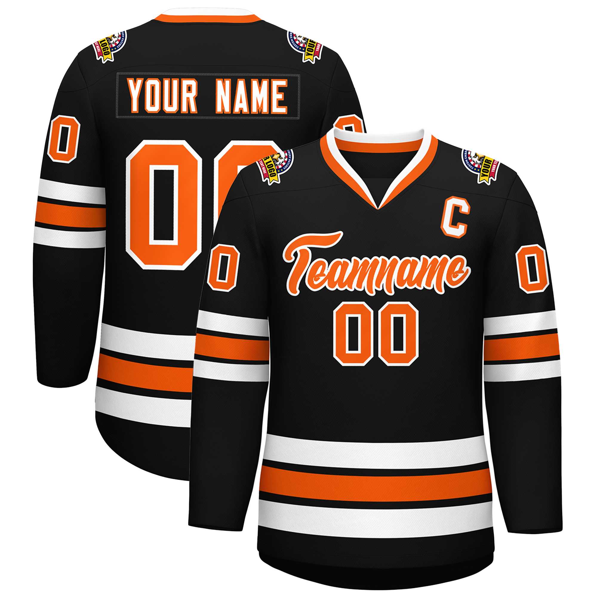 Maillot de hockey de style classique noir orange-blanc personnalisé