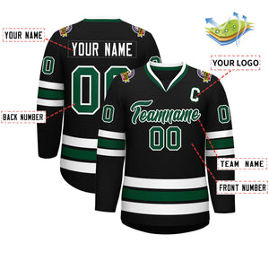 Custom Black Green-White Classic Style Hockey Jersey