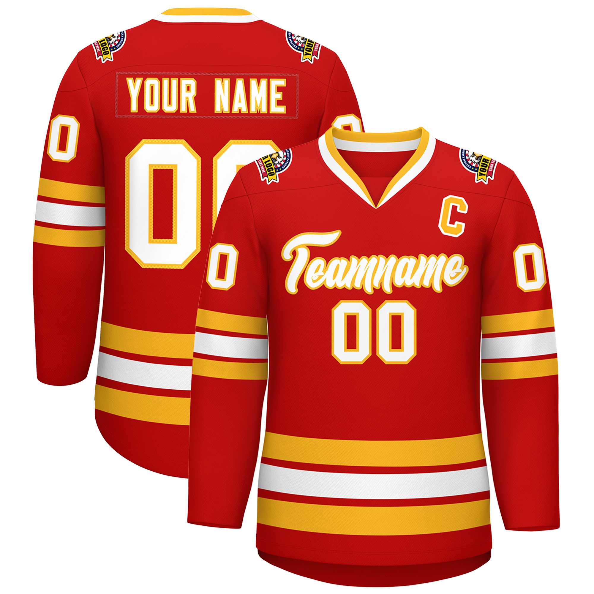 Custom Red White-Gold Classic Style Hockey Jersey