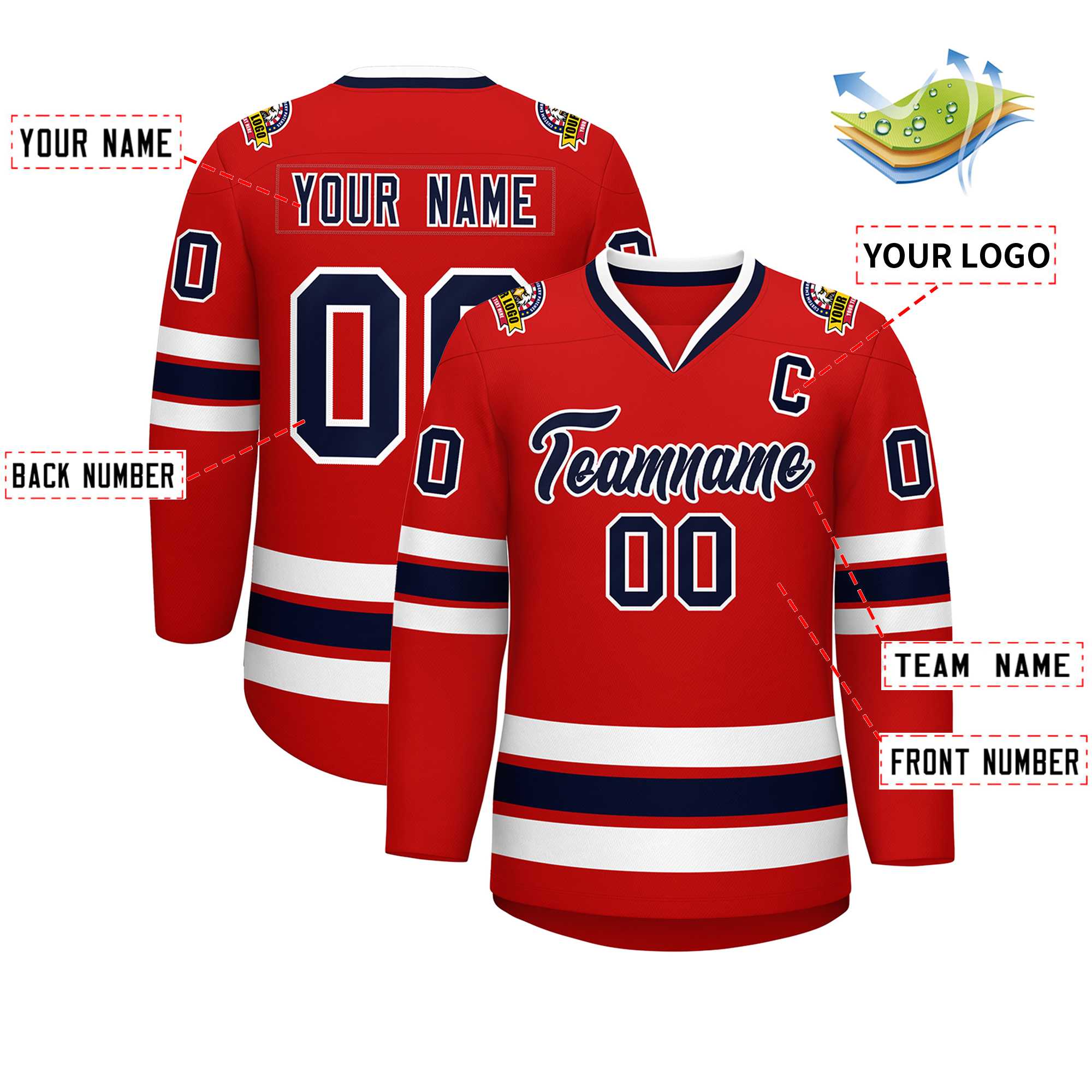 Custom Red Navy-White Classic Style Hockey Jersey