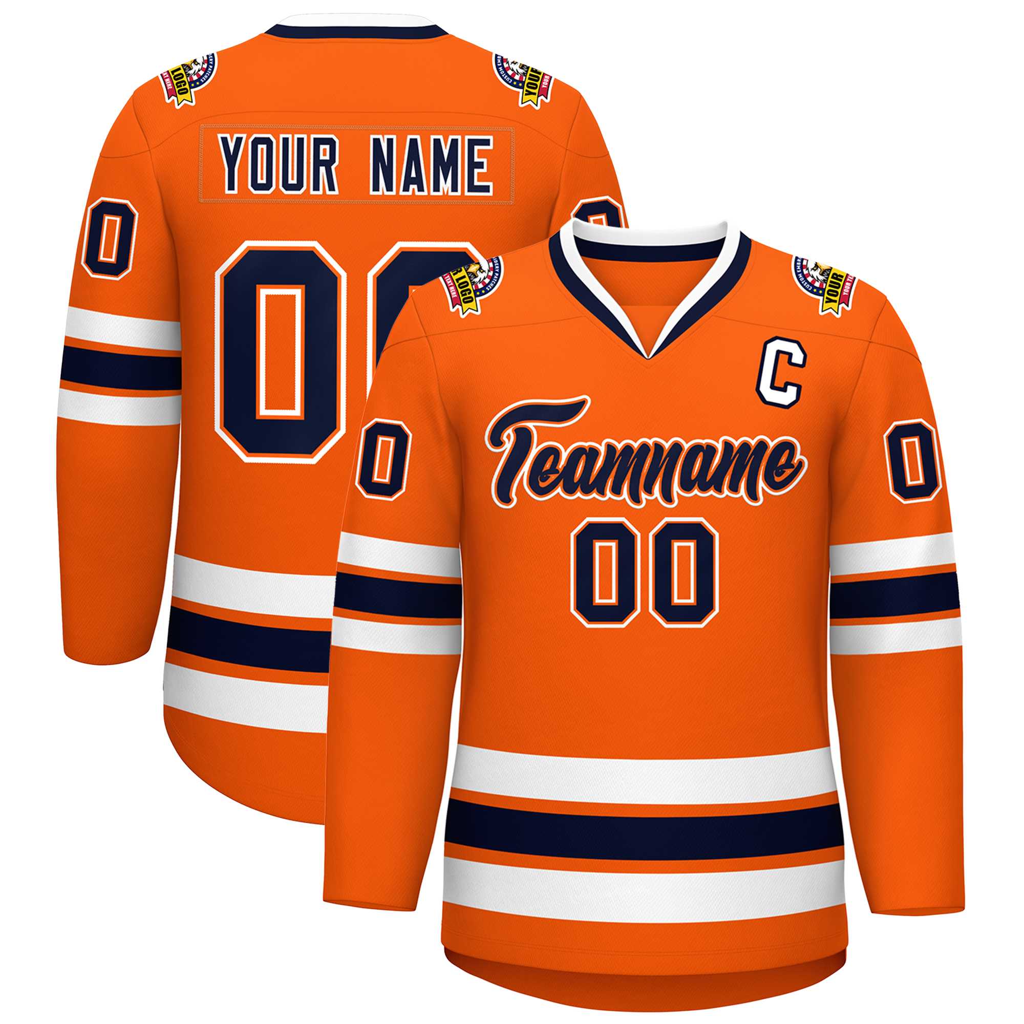 Maillot de hockey de style classique orange marine orange-blanc personnalisé