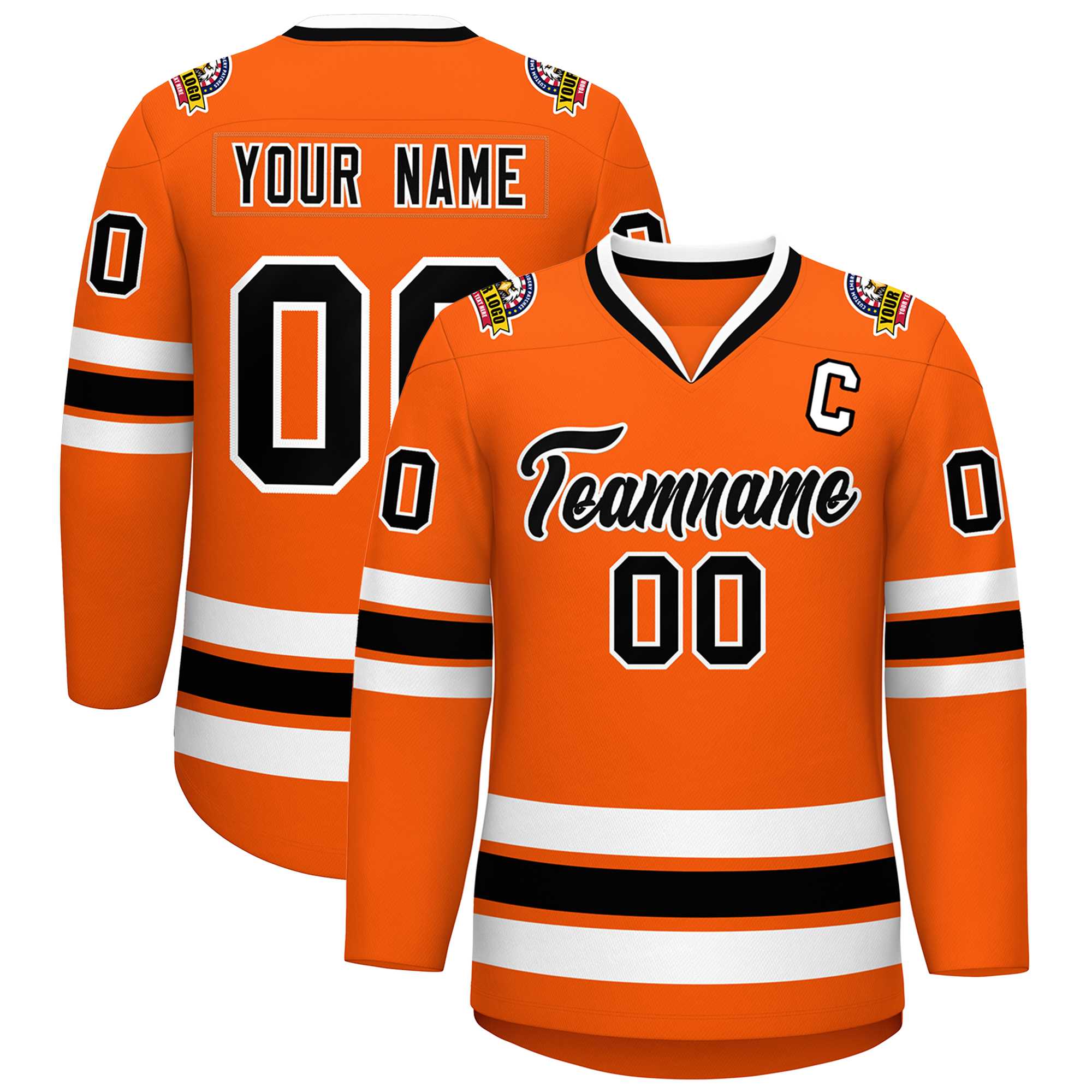 Custom Orange Black-White Classic Style Hockey Jersey