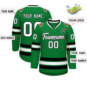 Custom Kelly Green White-Black Classic Style Hockey Jersey