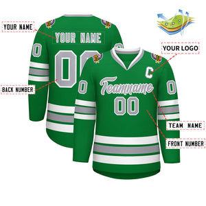 Custom Kelly Green Gray-White Classic Style Hockey Jersey