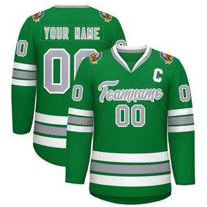 Custom Kelly Green Gray-White Classic Style Hockey Jersey