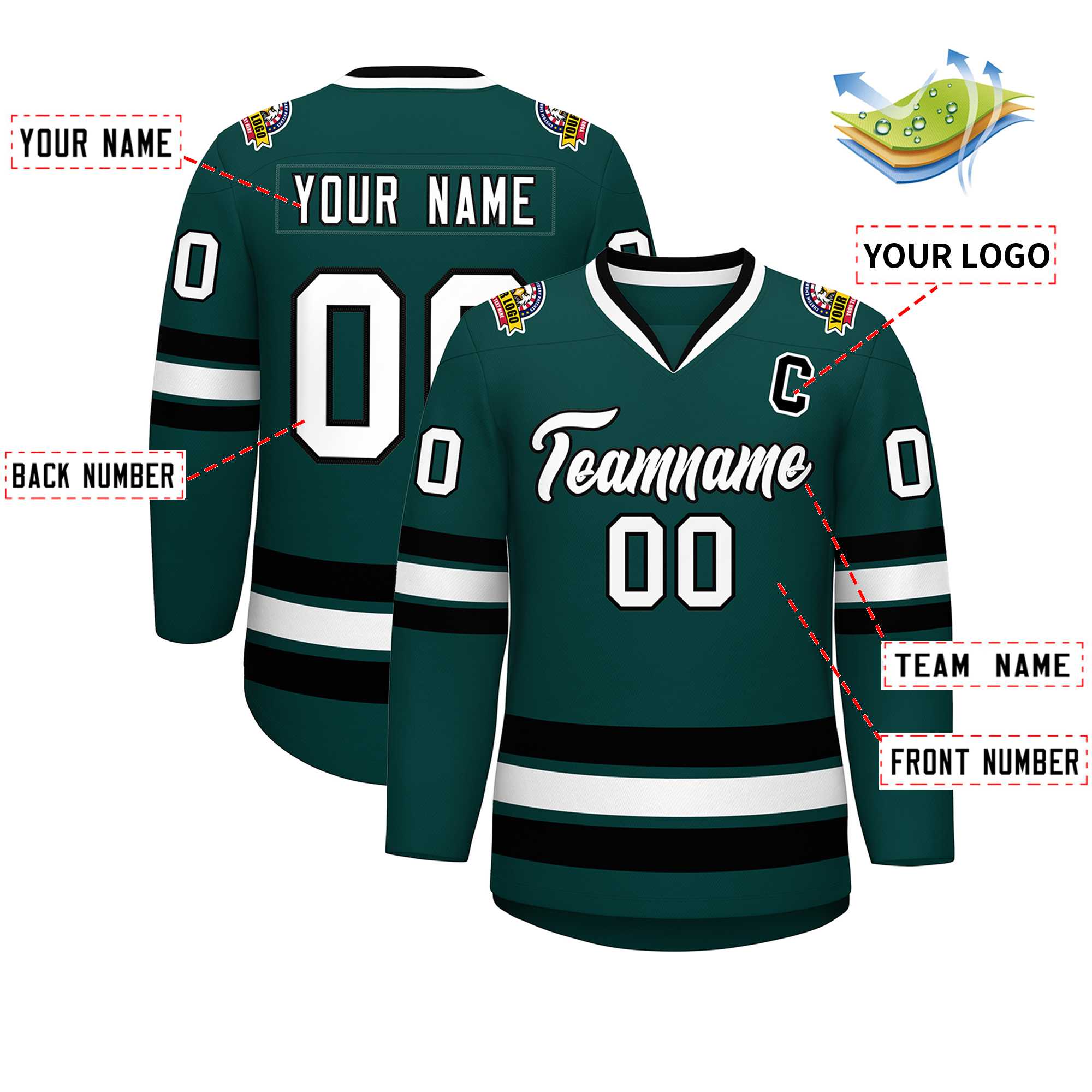 Custom Midnight Green White-Black Classic Style Hockey Jersey