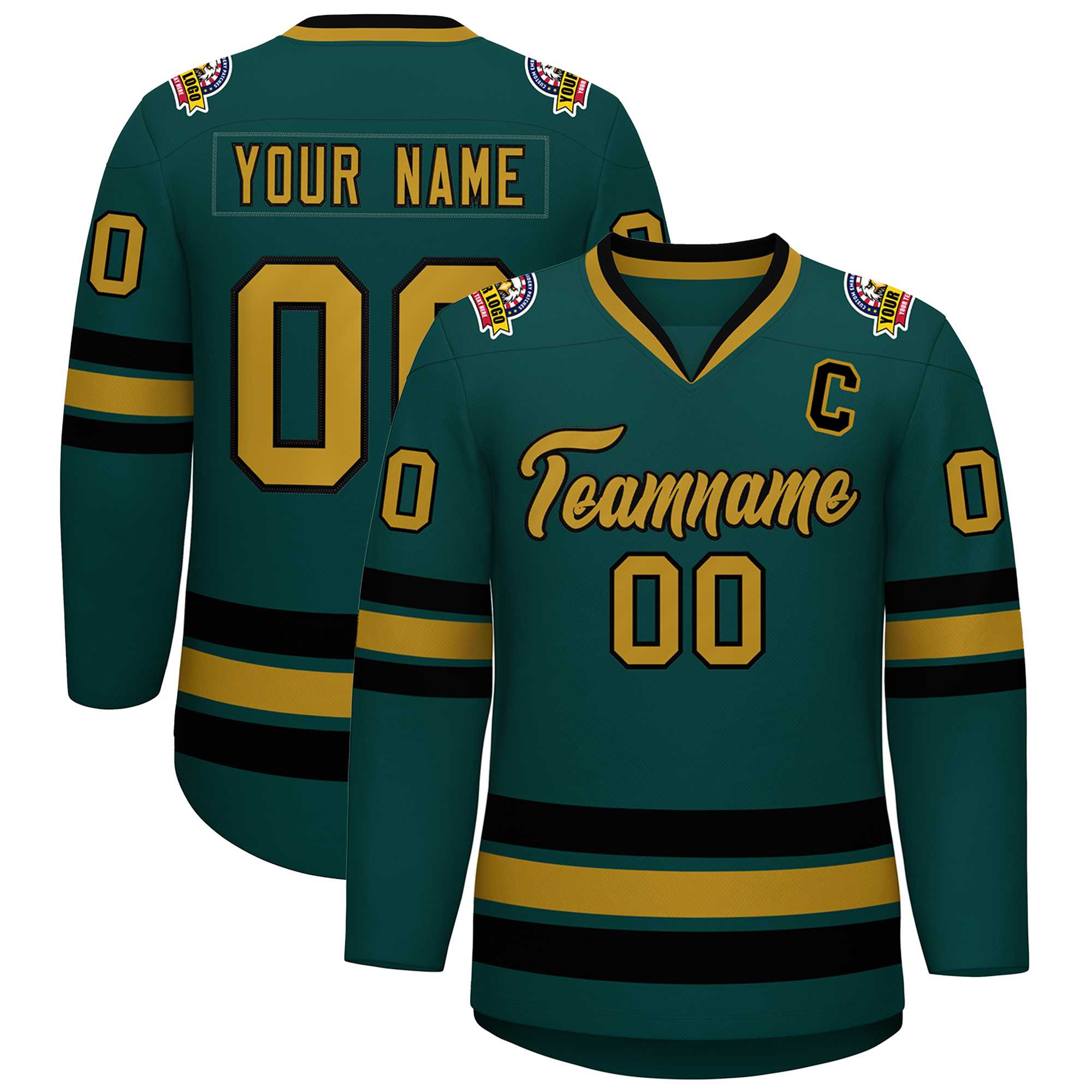 Custom Midnight Green Old Gold-Black Classic Style Hockey Jersey