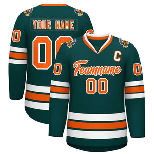 Custom Midnight Green Orange-White Classic Style Hockey Jersey