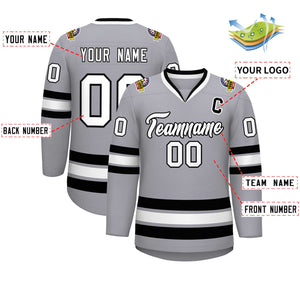 Custom Gray White-Black Classic Style Hockey Jersey