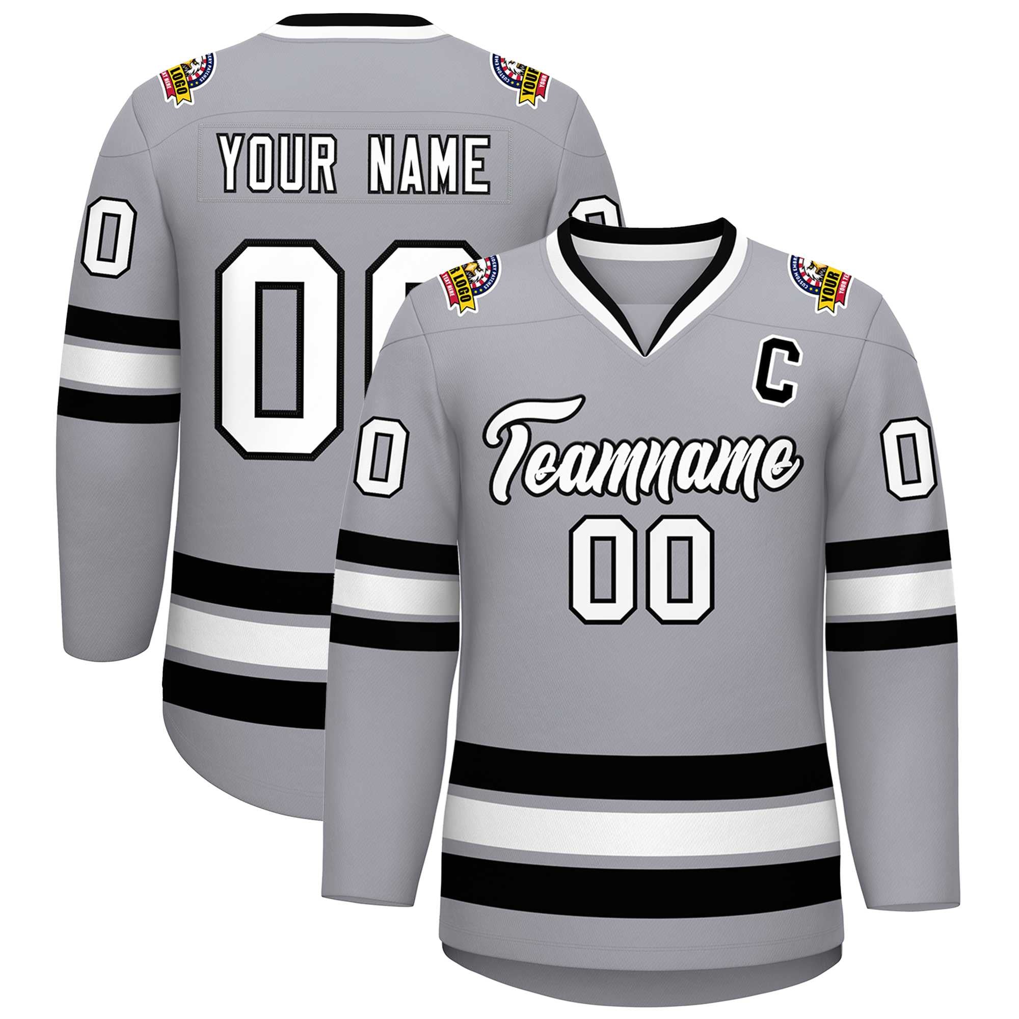 Custom Gray White-Black Classic Style Hockey Jersey