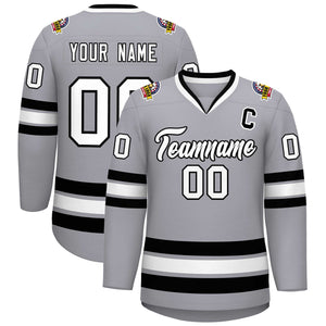 Custom Gray White-Black Classic Style Hockey Jersey