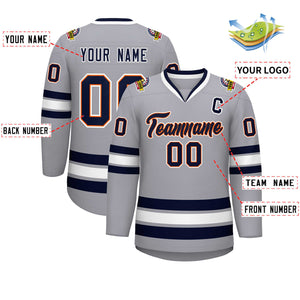 Custom Gray Navy Orange-White Classic Style Hockey Jersey