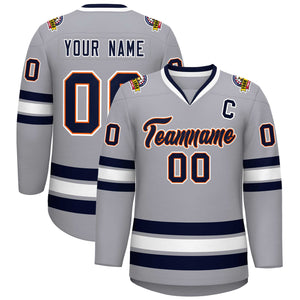 Custom Gray Navy Orange-White Classic Style Hockey Jersey