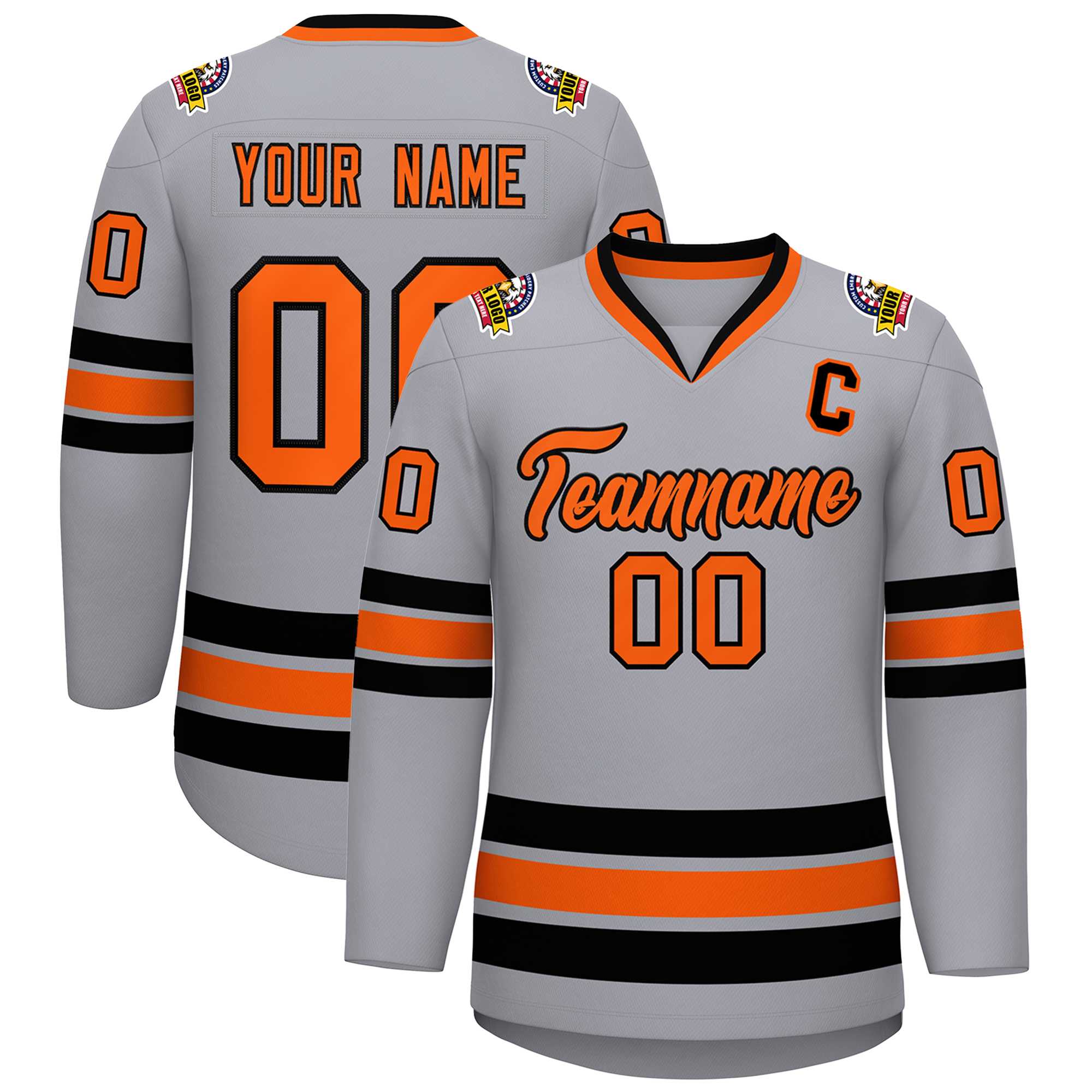 Custom Gray Orange-Black Classic Style Hockey Jersey