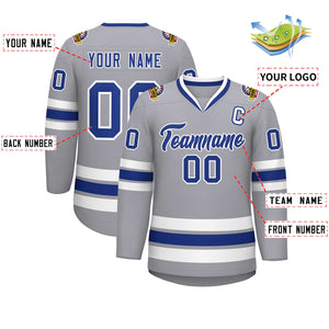 Custom Gray Royal-White Classic Style Hockey Jersey