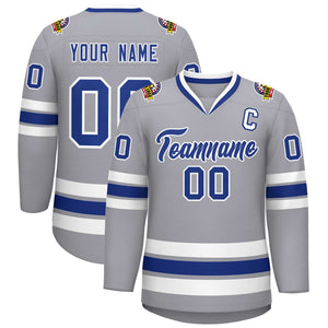 Custom Gray Royal-White Classic Style Hockey Jersey