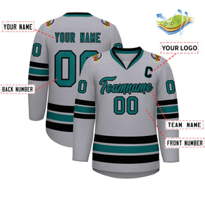 Custom Gray Aqua-Black Classic Style Hockey Jersey