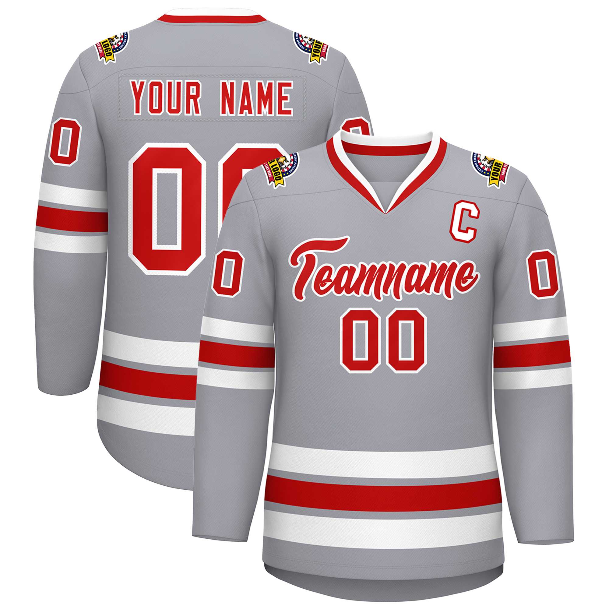 Maillot de hockey de style classique gris rouge-blanc personnalisé