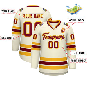 Custom Khaki Crimson-Gold Classic Style Hockey Jersey