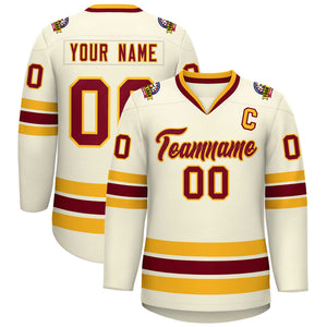 Custom Khaki Crimson-Gold Classic Style Hockey Jersey