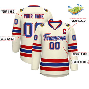 Custom Khaki Royal White-Red Classic Style Hockey Jersey