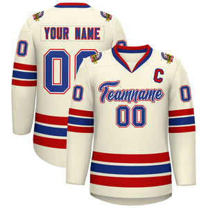 Custom Khaki Royal White-Red Classic Style Hockey Jersey